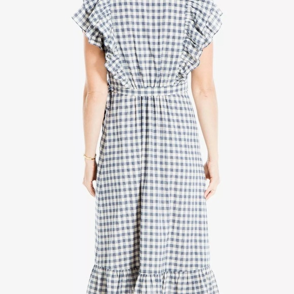 NEW Max Studio Feminine Ruffle Blue Plaid Midi Dress Large - Picture 9 of 15